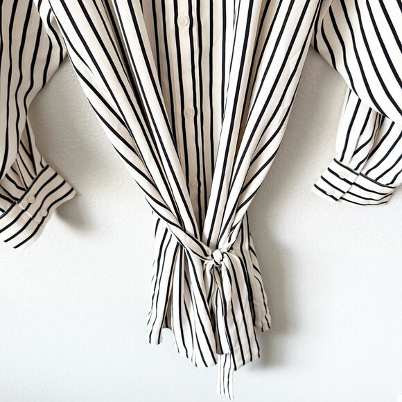 EXPRESS | White Black Vertical Stripe Shirt Tunic Belt Oversized | Size Large - Picture 4 of 7